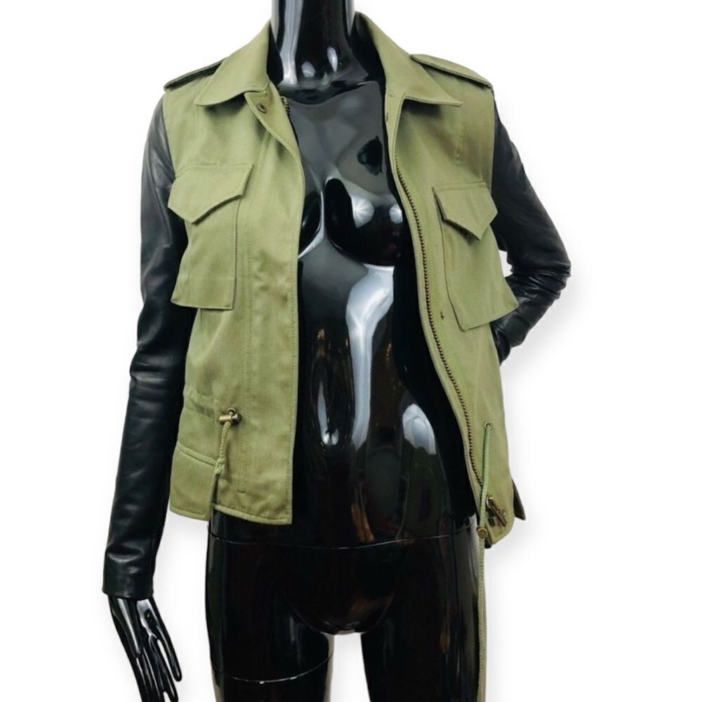 Olive Green and Black Women's Jacket - Picture 4 of 8